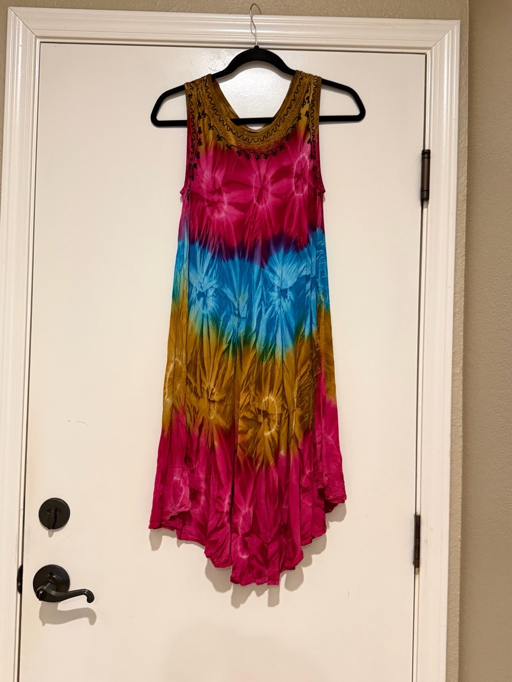 Bohemian Tie-Dye Sleeveless Midi Dress - Pink/Blue/Gold